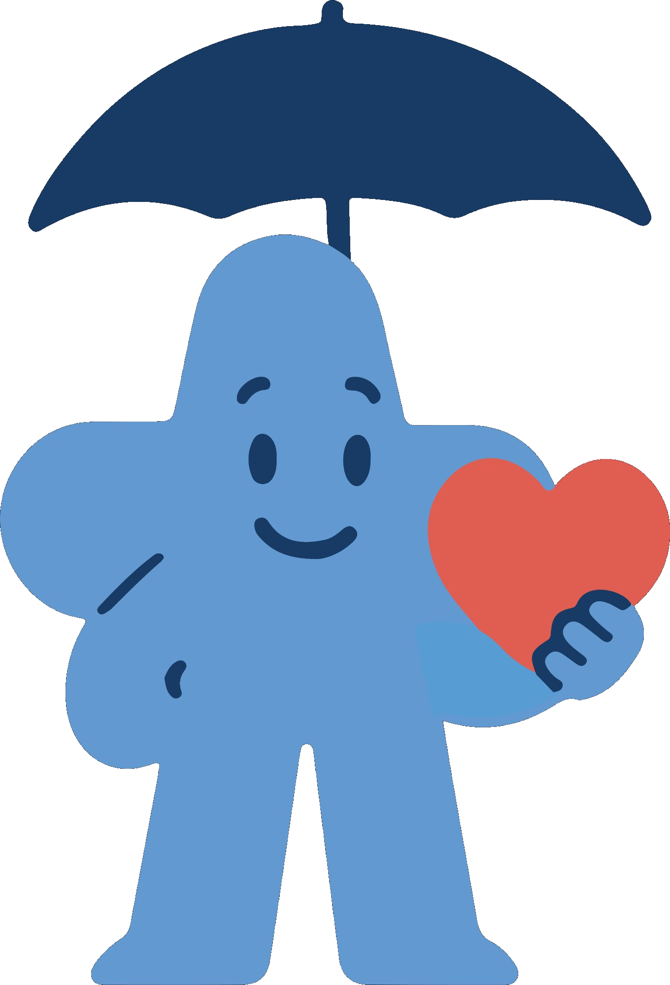 Masito bajo un paraguas, sosteniendo un corazón